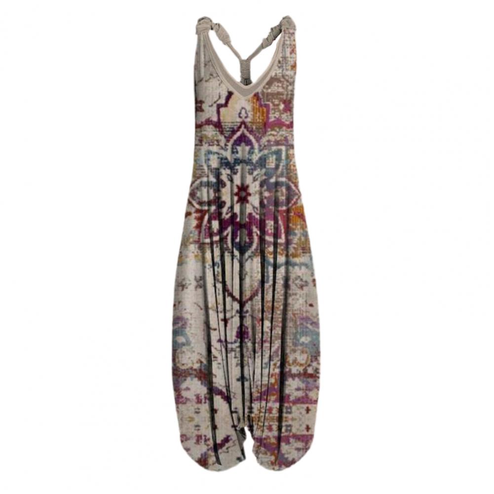 Harem Romper One-piece Jumpsuits Overalls Womens Abstract Print Backless
