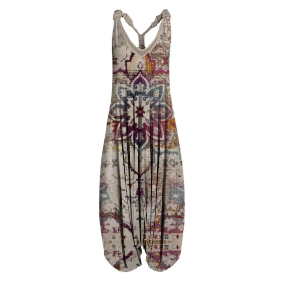Harem Romper One-piece Jumpsuits Overalls Womens Abstract Print Backless
