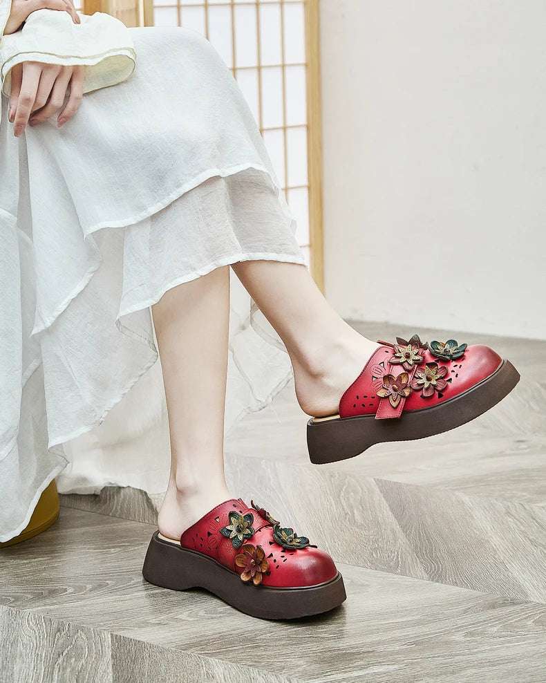 5cm Cow Genuine Leather Flats Comfy Shoes Platform Wedge Appliques Flower Hook Hollow Elthnic Women Slipper Mary Jane Rubber beige / 35 red / 40 red / 39 beige / 35-red / 40-red / 39-red / 38-red / 37-red / 36-red / 35-beige / 40-beige / 39-beige / 38-beige / 37-beige / 36-