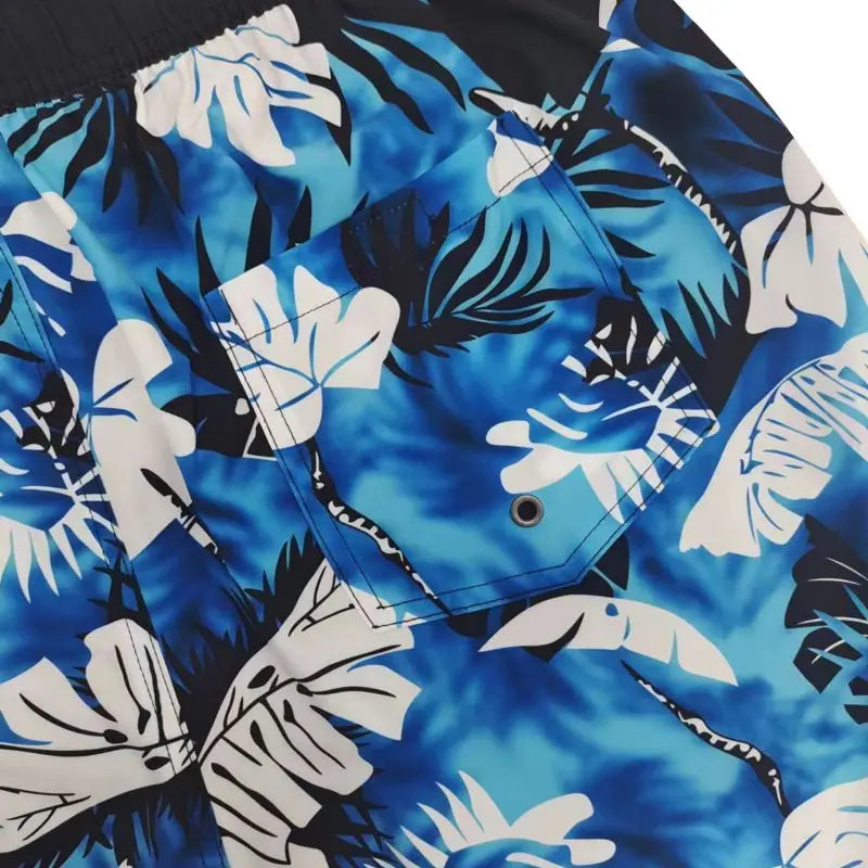 Men's Drawstring Printed Swimsuit Men Quick Dry Beach Trunks with Pockets and Lining