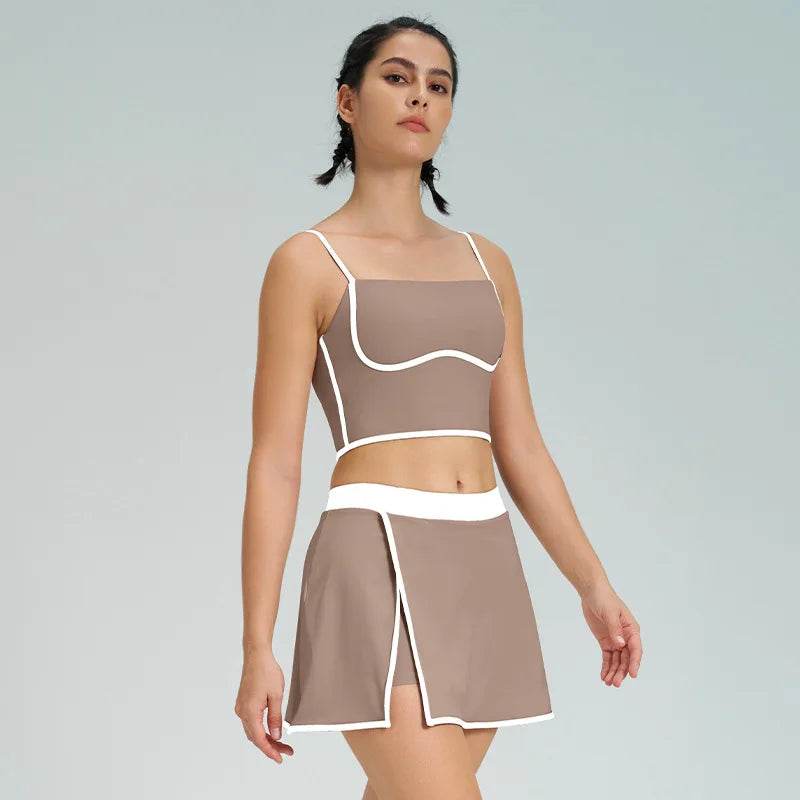 1/2PCS Yoga Set for Women Tennis Outfits Sports Bra Badminton Skirts Workout Sportswear Running Gym Wear Athletic Suits - Fashionqueene.com