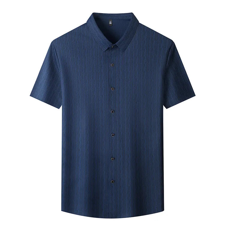 Men's Slim Fit Short Sleeve Dress Shirt Premium Spandex Stretch Fabric Solid Colors Business Casual