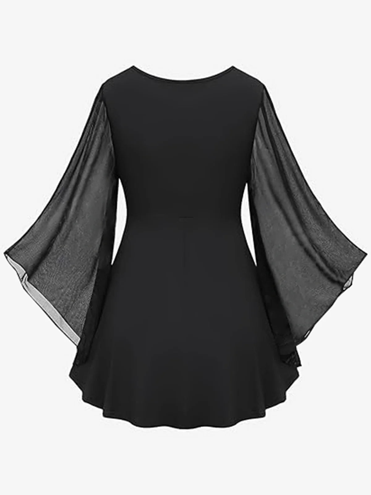 Plus Size Mesh Women Blouse Square Collar Long Sleeves Lace-up Tierred Elegant