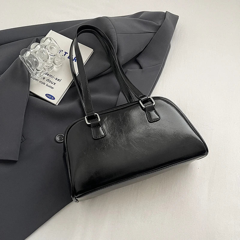 Shoulder Bag for Women Solid Color Boston Tote Bag PU Leather Bowling Handbag Hobo Bag for Work Travel