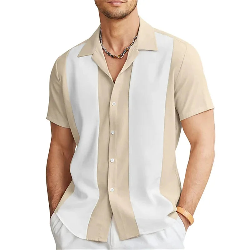 Bowling Shirts Button-Down Shirts Summer Casual Red Short Sleeve Color Block Lapel Street Wear Fashion