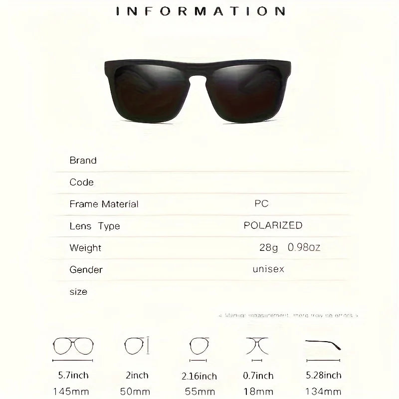 2pcs Square Polarized Sunglasses Anti Glare Sun Shades Travel Driving Fishing As picture As picture 1 As picture-As picture 1-