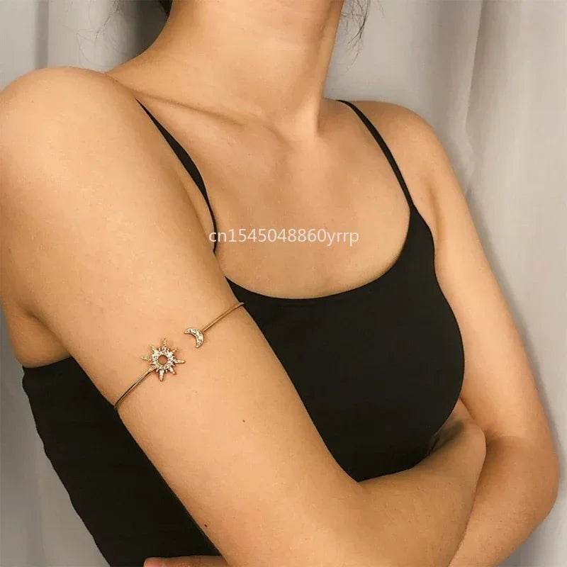 1 Pcs Rhinestones Arm Cuff for Women Armlet Bangle Arm Cuff Flexible - Fashionqueene.com
