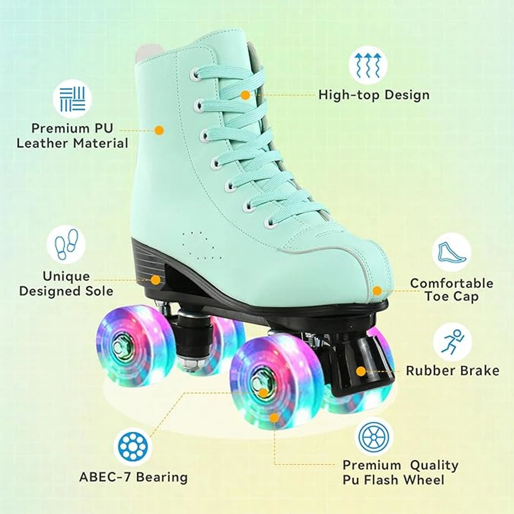 PU Leather Roller Skates Women Double Row Breathable 4 wheel Skate Shoes
