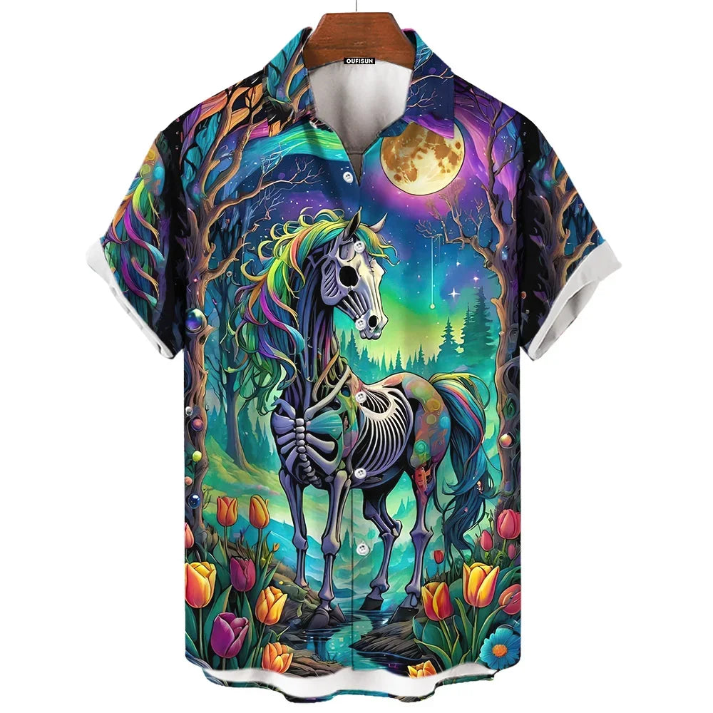 Day Of The Dead Shirt Skull Men's Shirts Skull Face 3d Print Short Sleeve Retro Loose