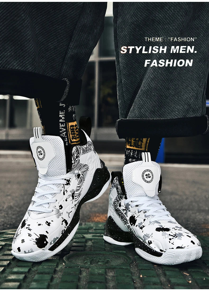 Men's Basketball Breathable Outdoor Shoes Fashion Graffiti Training Shoes
