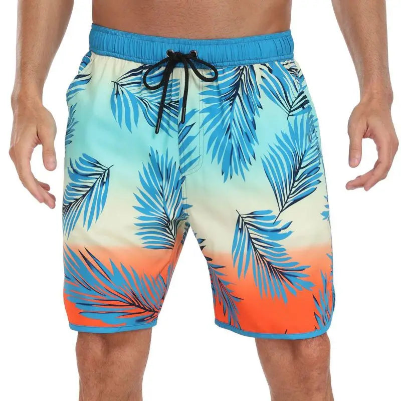 Men's Drawstring Printed Swimsuit Men Quick Dry Beach Trunks with Pockets and Lining