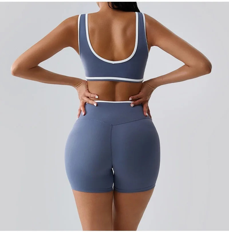 Seamless Yoga Sets Sports Fitness cross waist Waist Hip-lifting Shorts Bra Suit