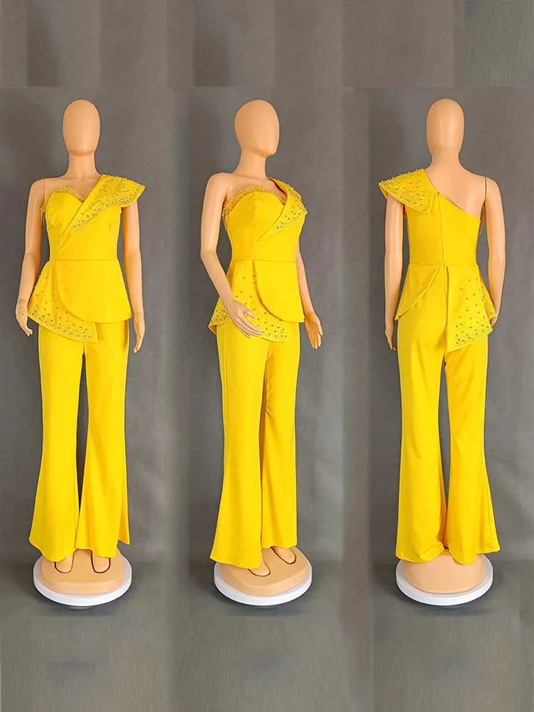 High Waist Strapless Jumpsuit Rivet Collar Tube Top Jumpsuit for Women Elegant