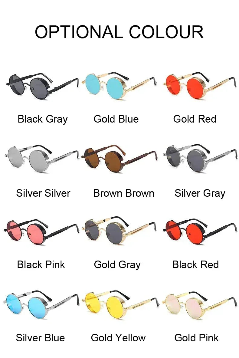 Classic Gothic Steampunk Sunglasses Luxury Brand Designer High Quality Men and Women Retro Round Metal Frame Sunglasses UV400