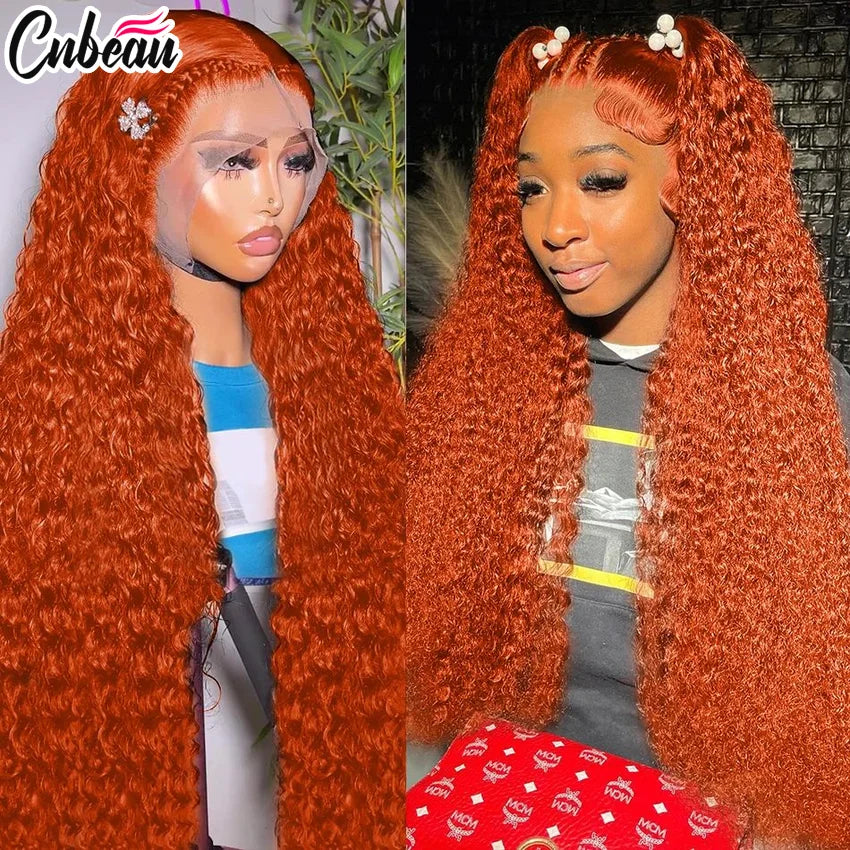 30 Inch Orange Ginger Deep Wave Human Hair Wig 13x4 13x6 HD Lace Curly Wave