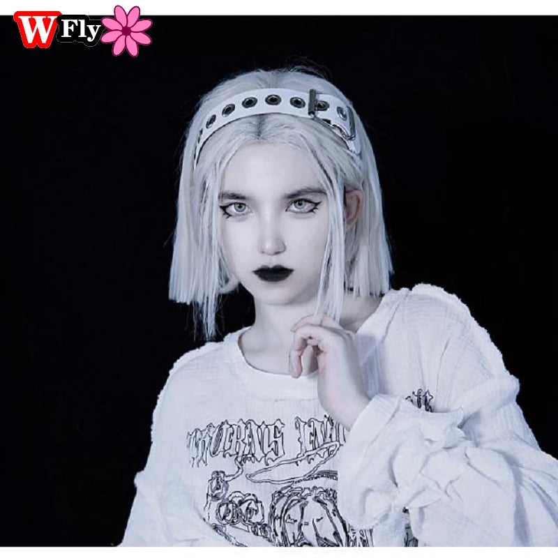 Y2K Gothic Punk Leather Buckle Hair hoop KC headband WHITE Red BLACK WHITE-Red-BLACK-Pink-Lavender-