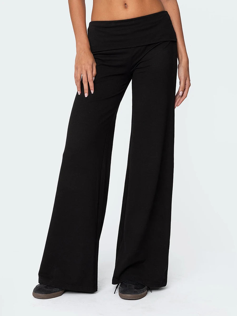 Casual Wide Leg Sweatpants Fold Over Low Rise Flare Yoga Lounge Pants