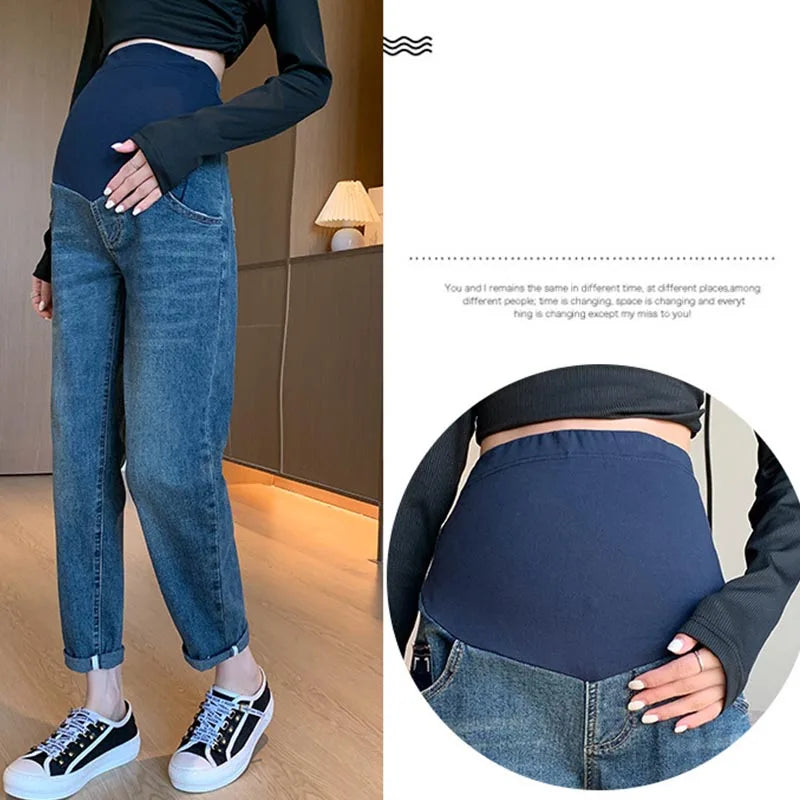 Maternity Jeans Denim Adjustable Belly Wide Leg Pants for Pregnant Women Loose