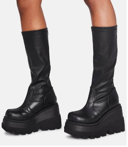 Wedge-heeled Mid-tube Boots Ladies Gothic Style Thick-soled Motorcycle Boots