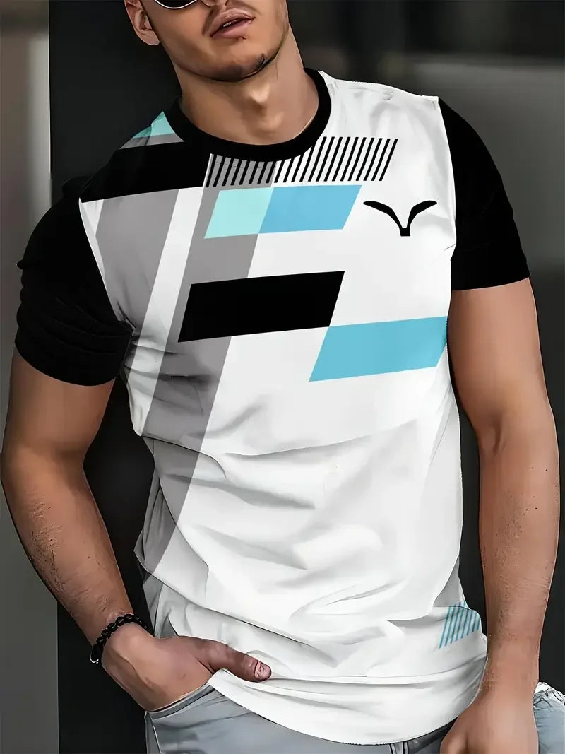 Classic Summer Men's T-shirt Loose Street Stripe Print Short Sleeve Round Neck