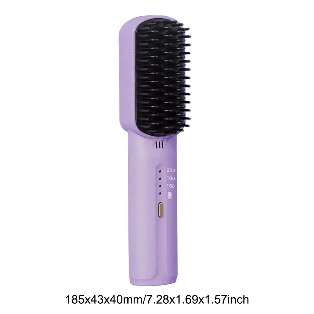 Cordless Electric Hot Comb Rechargeable Portable Straightening Brush Anti-Scald Hair Straightener Comb 3 Temp Settings for Women Pink / United States Black / United States