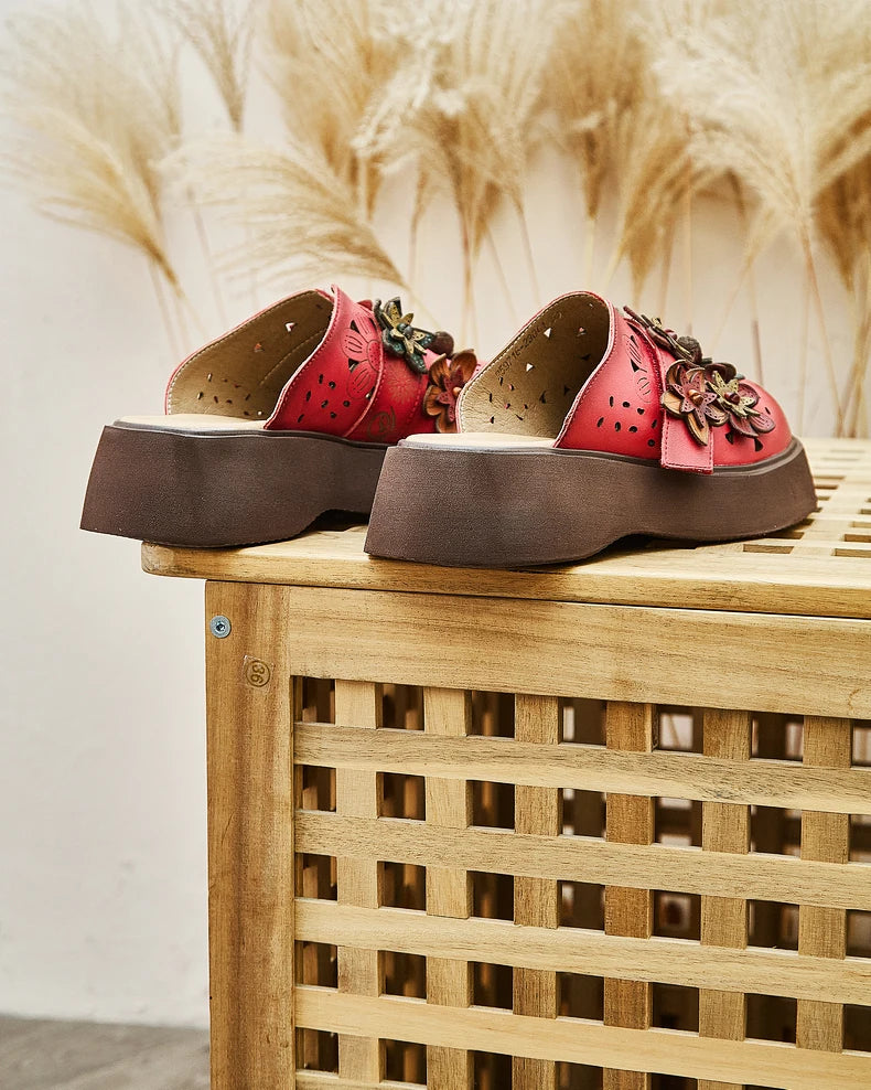 5cm Cow Genuine Leather Flats Comfy Shoes Platform Wedge Appliques Flower Hook Hollow Elthnic Women Slipper Mary Jane Rubber beige / 35 red / 40 red / 39 beige / 35-red / 40-red / 39-red / 38-red / 37-red / 36-red / 35-beige / 40-beige / 39-beige / 38-beige / 37-beige / 36-