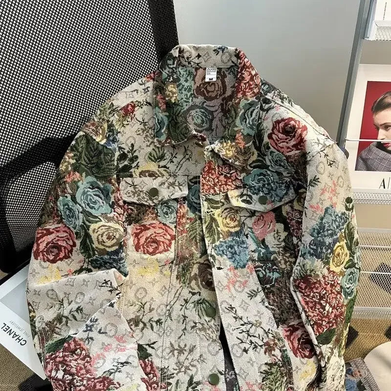 Men's Fashionable Denim Jacket High Quality Cross-Border Style Loose Fit Casual Scene Jacquard Lapel Jacket