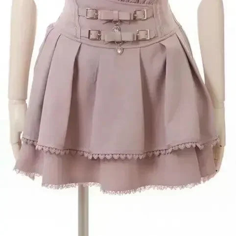 Mini Cake Skirts Womens Jupe Fairy Bandage Lolita High Waist Y2k Aesthetic Sweet Lace Gothic