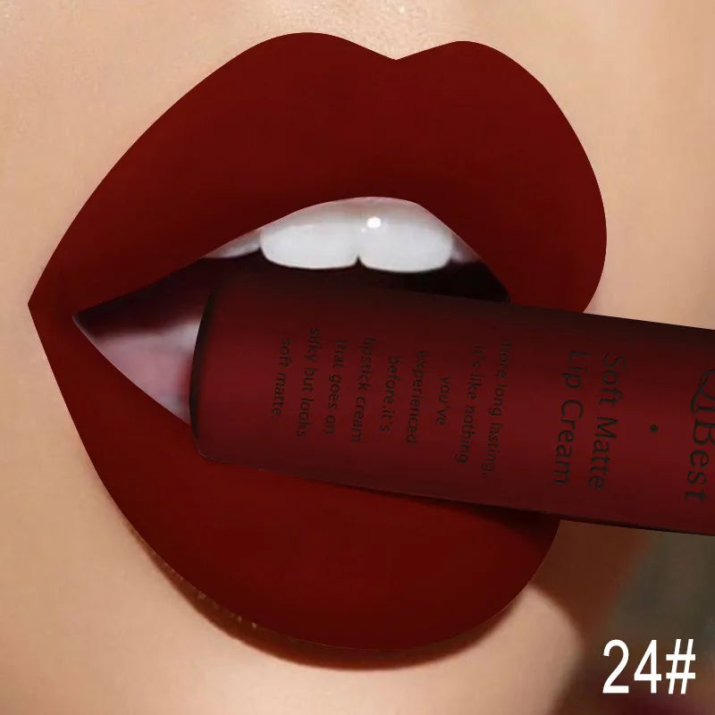 Hot Velvet Matte Nude Lip Gloss Sexy Long Lasting Non-stick Cup Nude Red Liquid Lipstick Waterproof 24