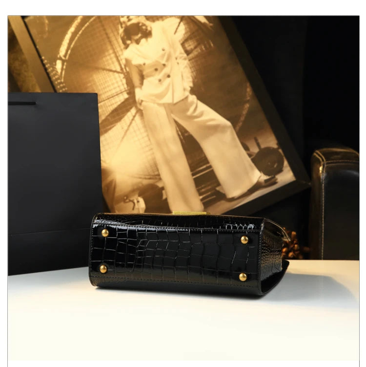High-grade light luxury handbag Tote bag women's crocodile print single shoulder crossbody bag black Burgundy black-Burgundy-