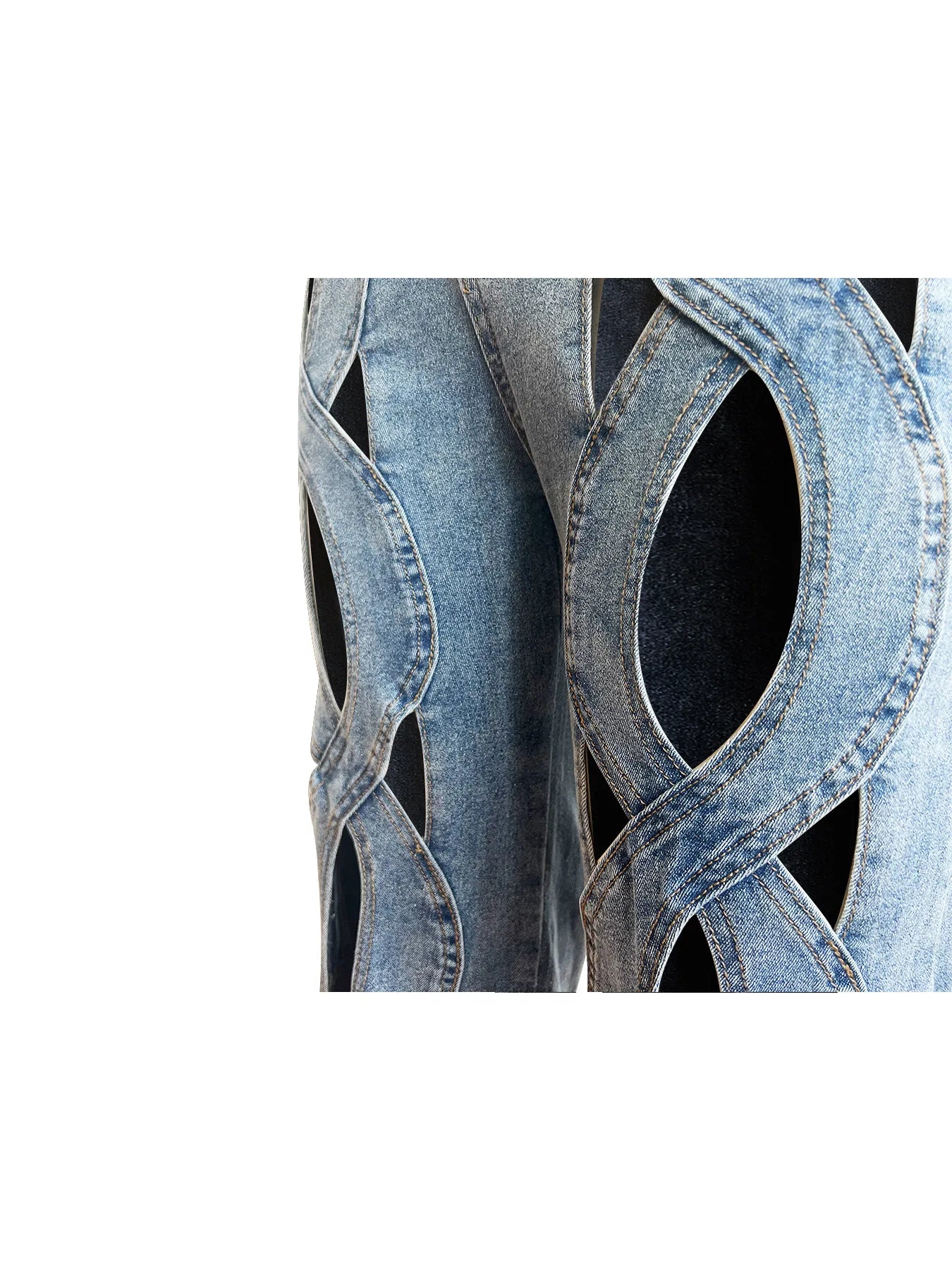 Vintage Cutout Hollow Out Criss Cross Straight Denim Pants High Waist Wide Leg Jeans Trousers