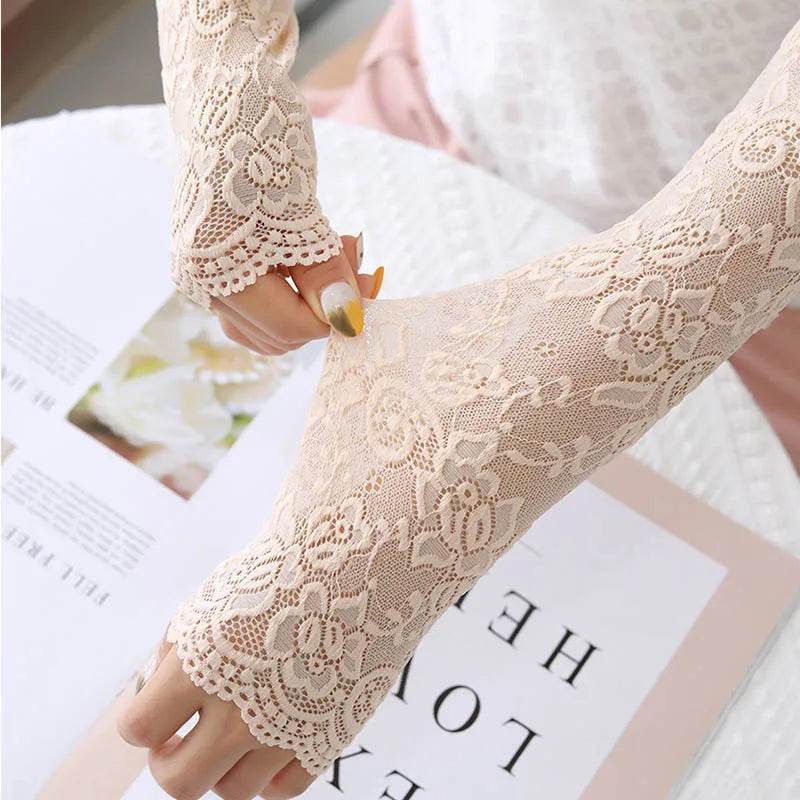 1Pair Lace Flowers Arm Sleeve Gloves Elegant Long Fingerless - Fashionqueene.com