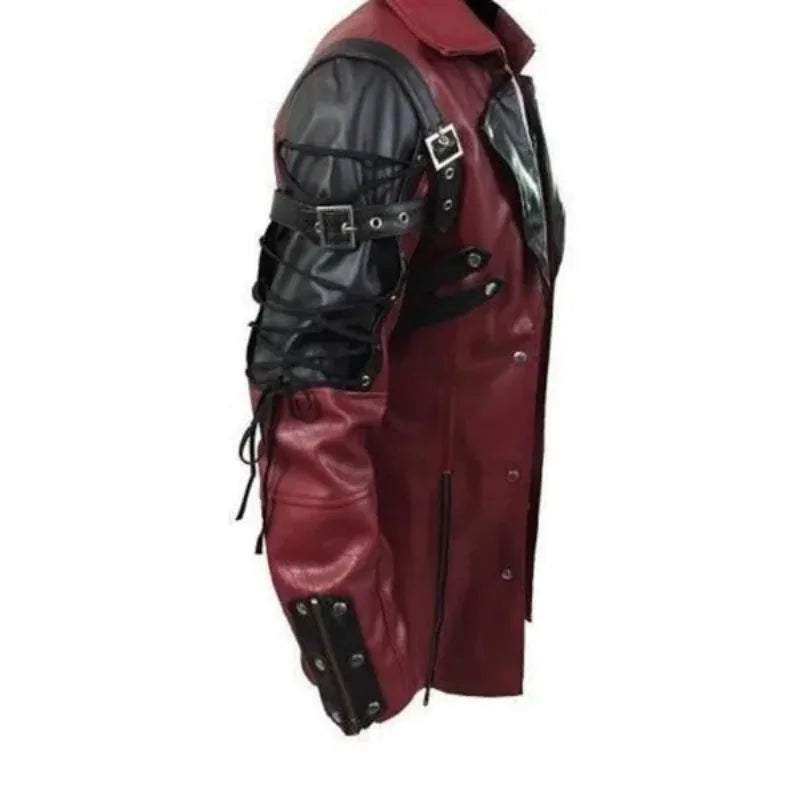 Men's Gothic Trench Coat Leather Punk Style Biker Jacket