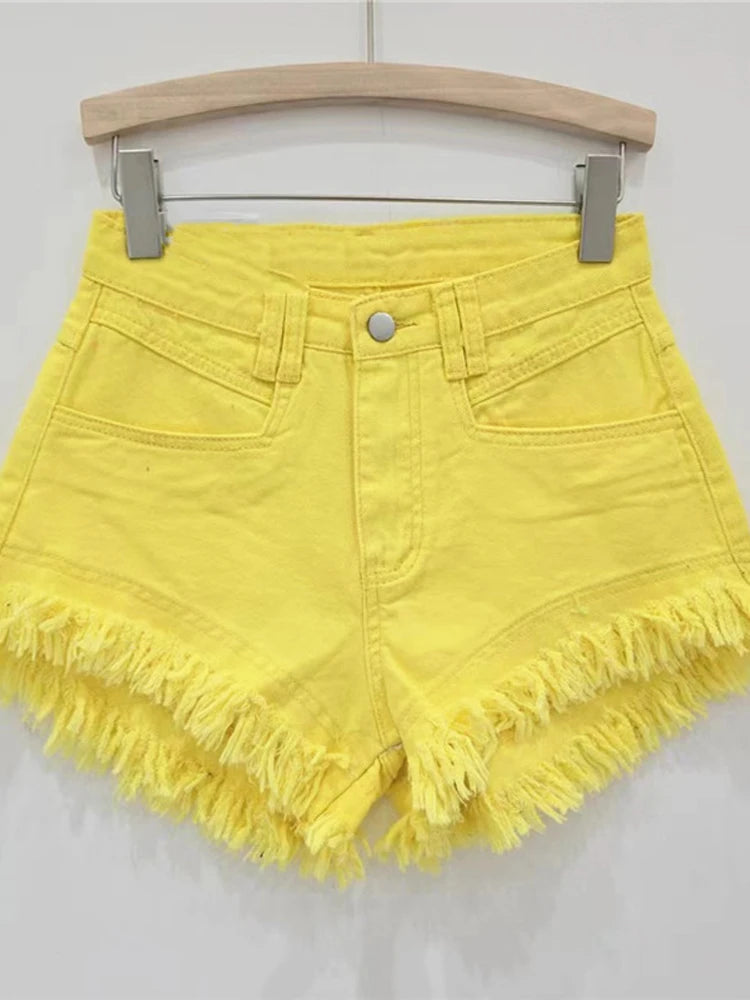 Denim Shorts Pants Low Rise Slim Lady Crop jeans Distressed Chic Casual Short Trousers