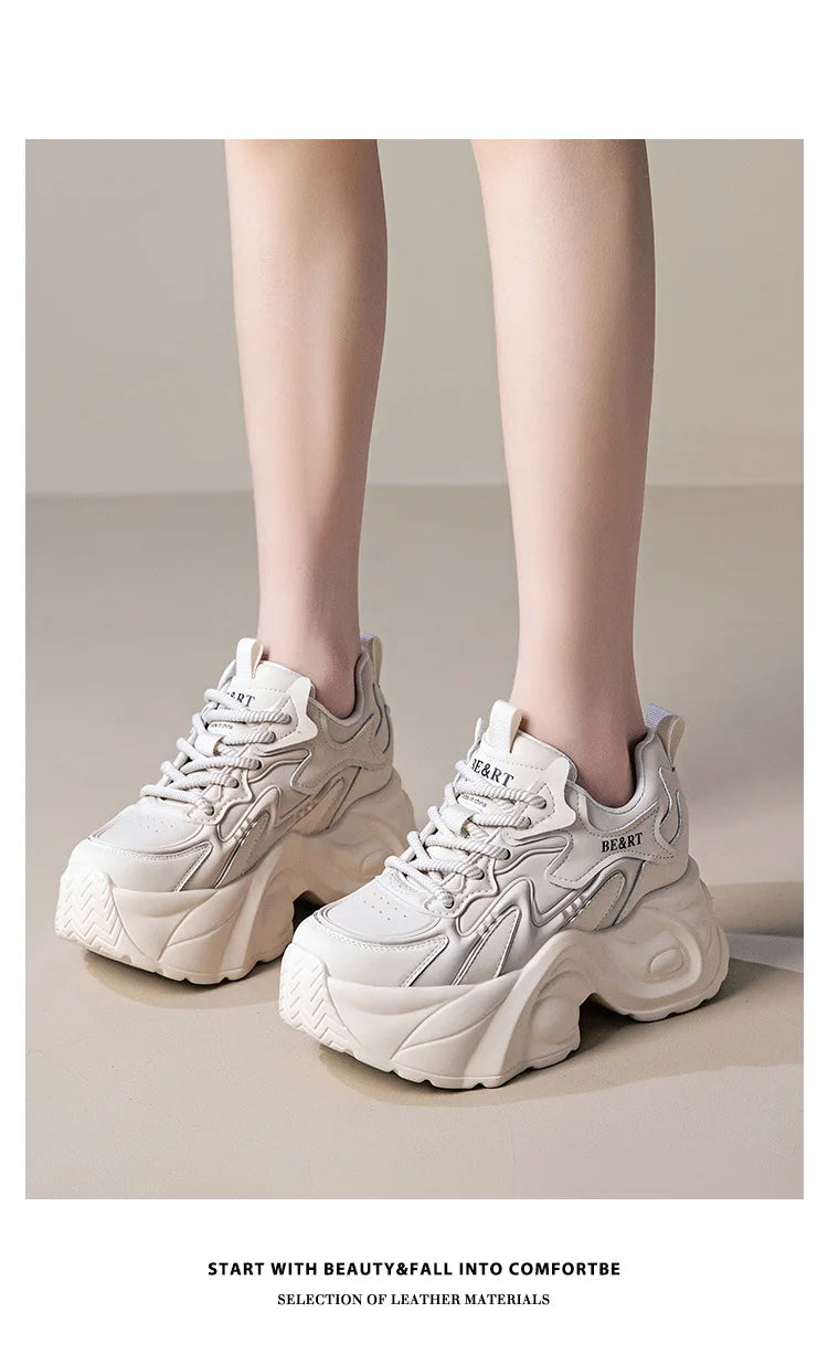 Air Mesh Genuine Leather Vulcanize High Brand Comfy Chunky Sneaker Loafer Platform Women Shoes