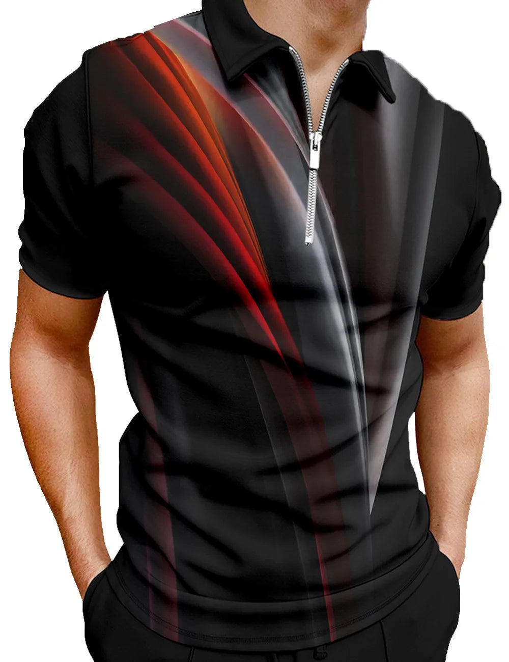 Men's 3D Flag Pattern Printed Short Sleeve POLO Shirt Zipper Men's T-Shirt