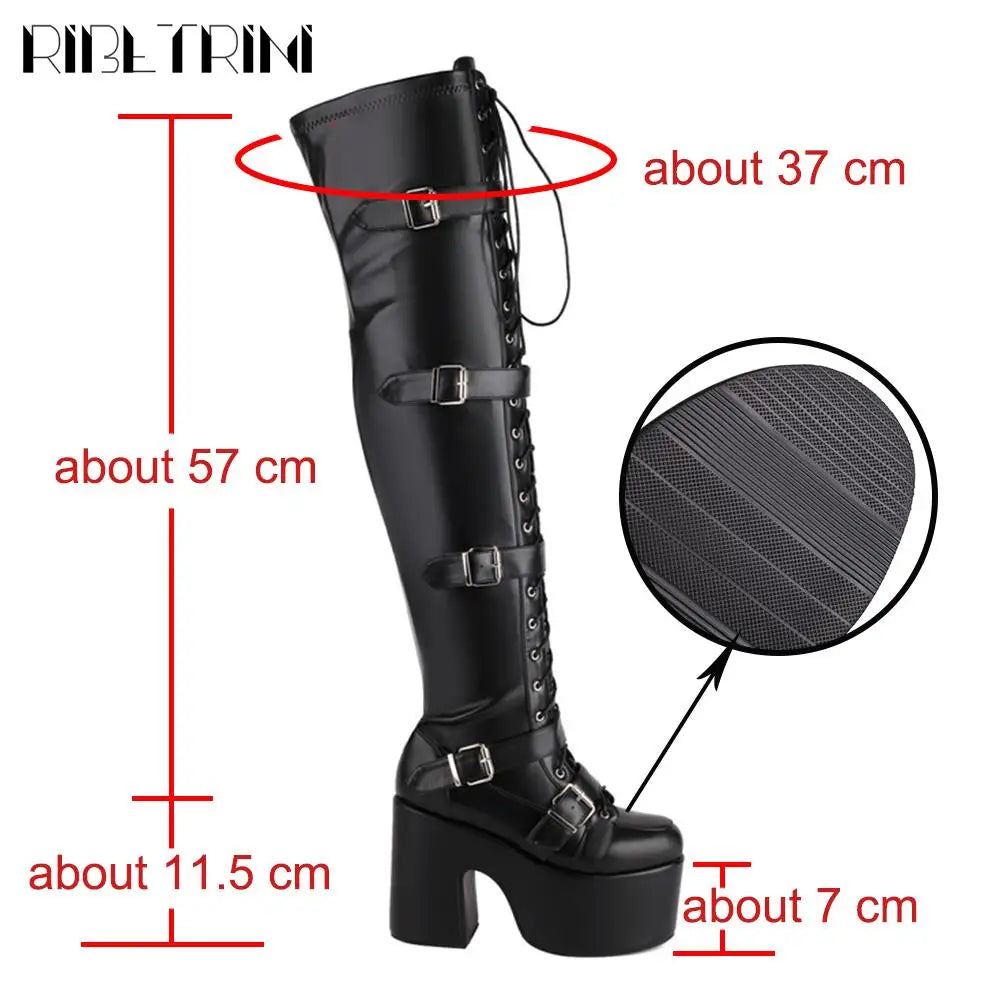 Goth Women Motorcycle Boots Block High Heels Platform Cool Street Boots