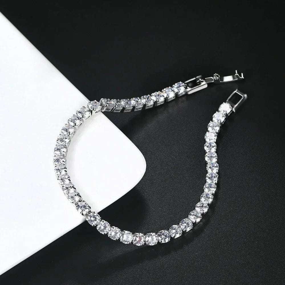 Silver Plated Jewelry 17CM 19CM 21CM Tennis Bracelet Zirconia Anniversary Gift Real Sterling Silver Bangle Bracelets women Plated Silver / 17cm / Clear Plated Silver / 19cm / Clear Plated Silver / 21cm / Clear Plated Silver / 17cm / Clear-Plated Silver / 19cm / Clear-Plated Silver / 21cm / Clear-