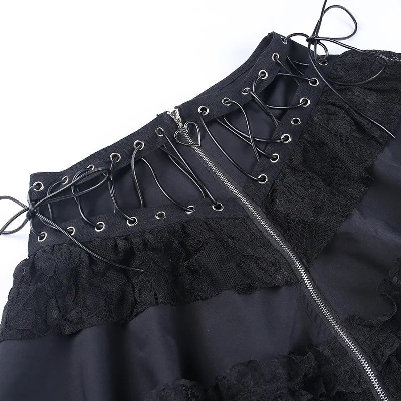 Women's Punk Vintage High Wasit Skirt Zipper Front Black Gothic Cosplay Mini Skirts