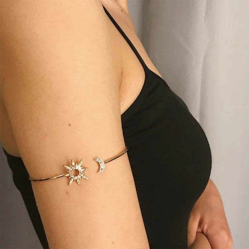 1 Pcs Rhinestones Arm Cuff for Women Armlet Bangle Arm Cuff Flexible - Fashionqueene.com