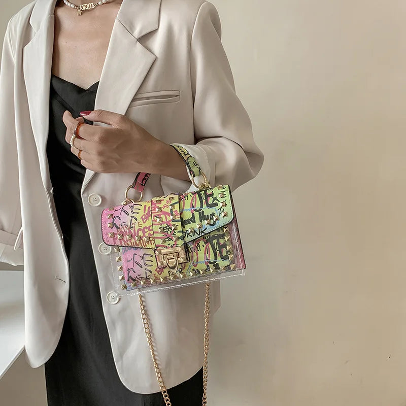 Women Studded Graffiti Crossbody Bags Fashion Shoulder Bag For Ladies High Quality