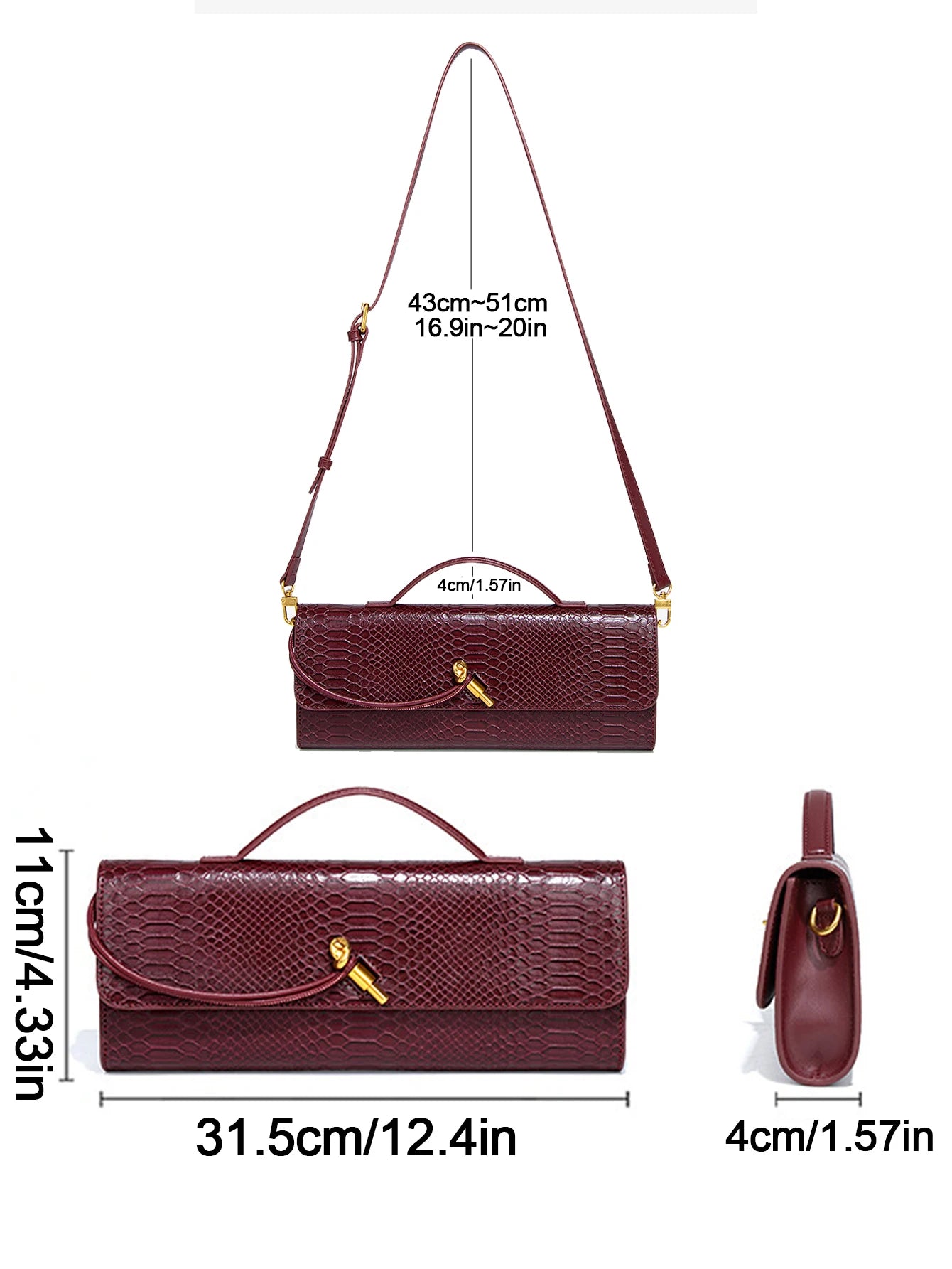 Burgundy bag cherry red envelope wine red envelope upscale new handbag crocodile flip hand