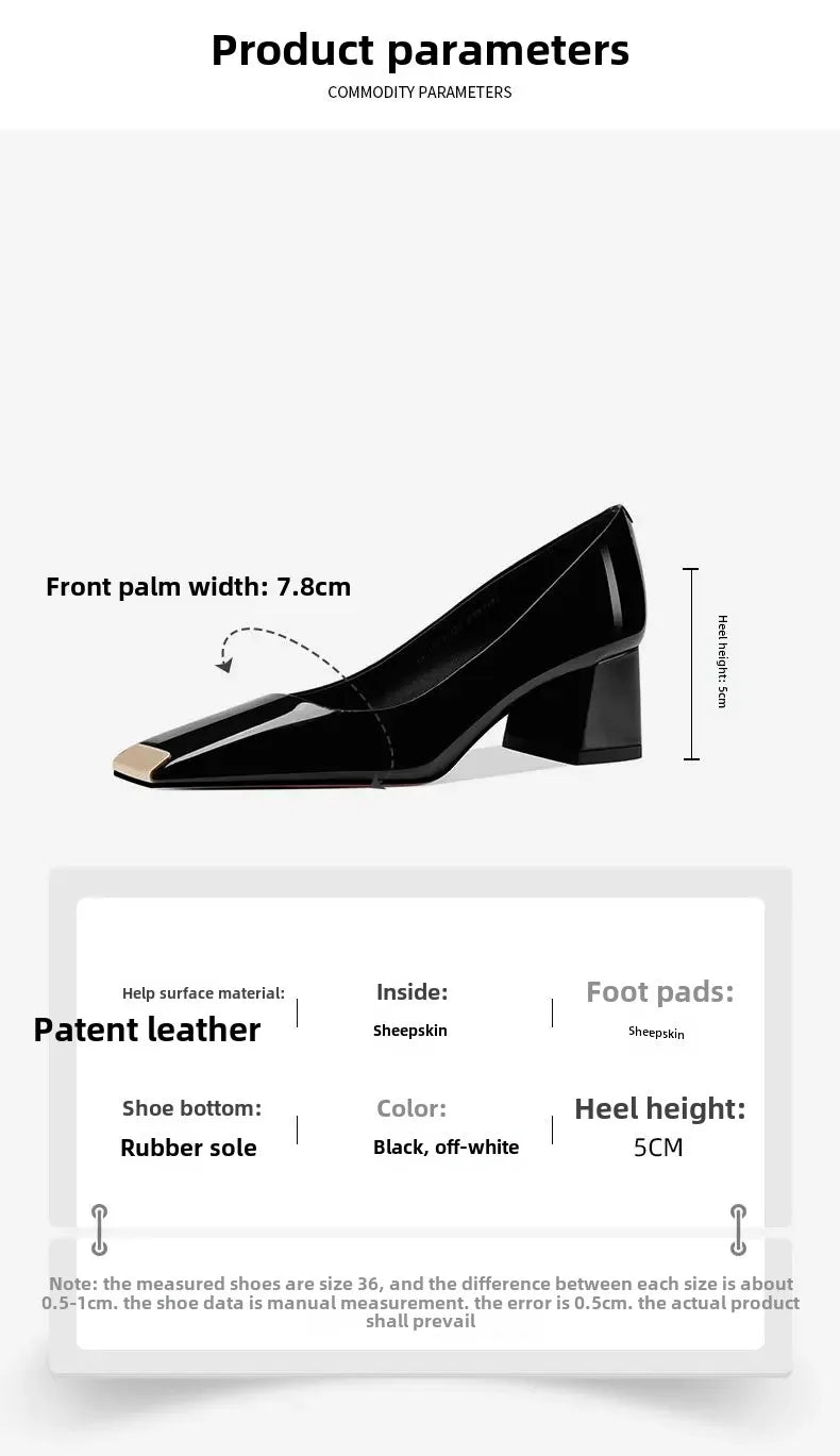 Ladies pumps chunky heels leather square head shallow mouth comfortable
