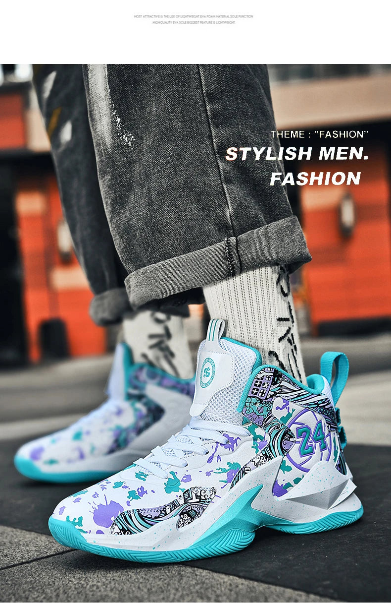 Men's Basketball Breathable Outdoor Shoes Fashion Graffiti Training Shoes