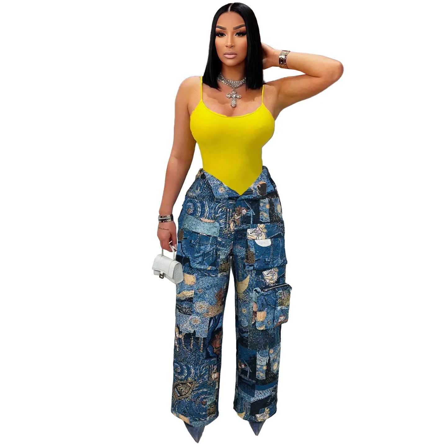 3D Print Wide Leg Cargo Active Hip Hop Straight Sweatpants Trousers