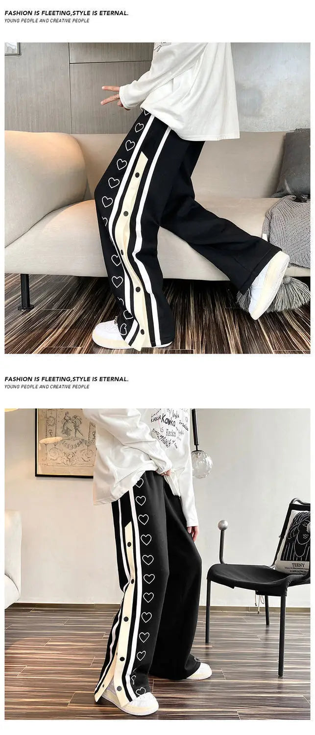 Harajuku Wide leg Sweatpants Oversize Men Side Button Baggy Pants Casual Sport Split Basketball Women Track Trousers