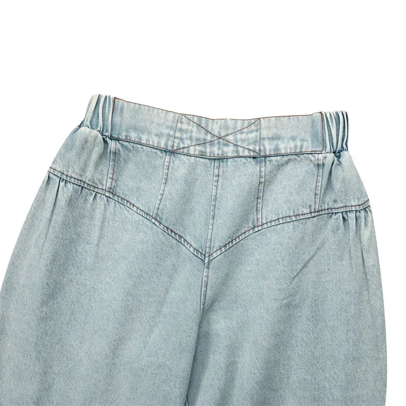Denim Sets Women 2 Piece Outfit 2025 Jeans Zipper Turn-down Collar Cropped Top and Loose Wide Leg Pants