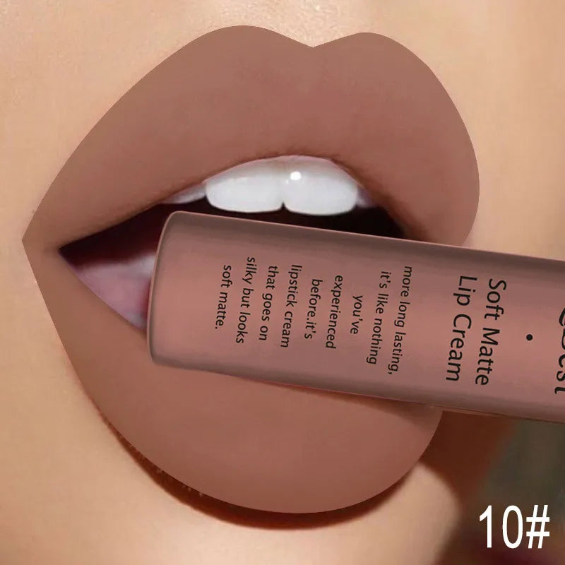 Hot Velvet Matte Nude Lip Gloss Sexy Long Lasting Non-stick Cup Nude Red Liquid Lipstick Waterproof 10
