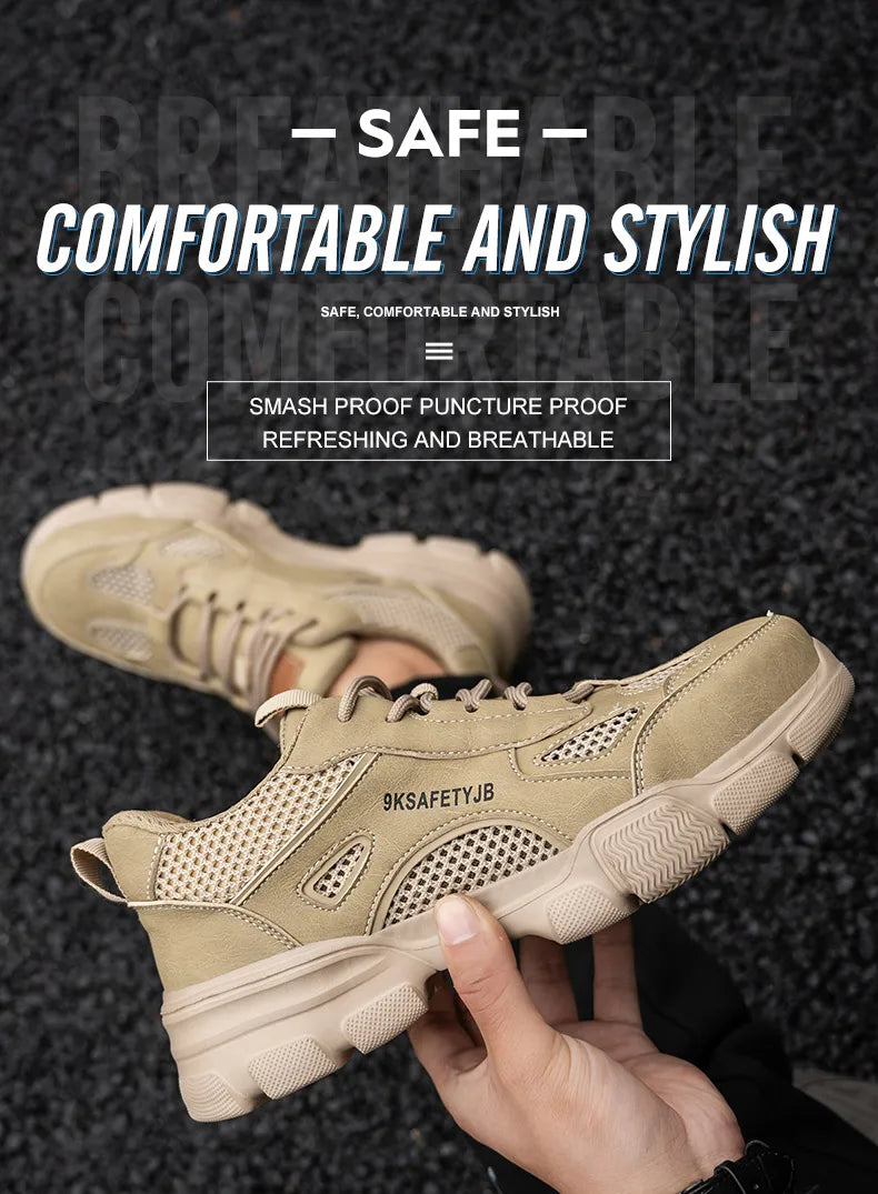 Work Shoes Hollow Breathable Steel Toe Boots Lightweight Safety Work Shoes Anti-slippery For Men Women Male Work Sneaker