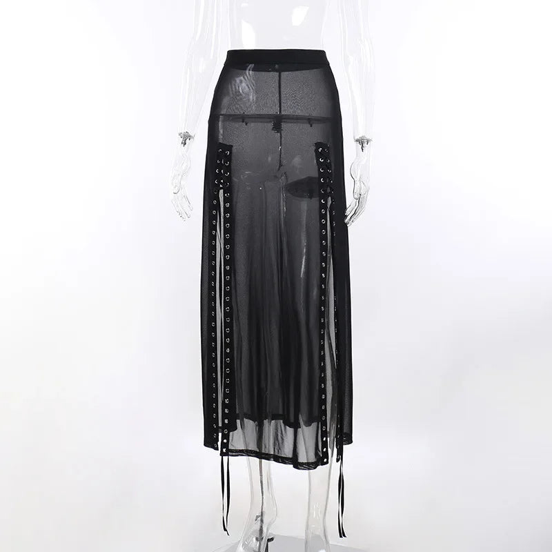 Harajuku Punk Black Hollow Out Skirt Goth Grunge Patchwork Eyelet Split Long 23101-22033 / S 23101-22033 / L 23101-22033 / XL 23101-22033 / S-23101-22033 / L-23101-22033 / XL-23101-22033 / M-